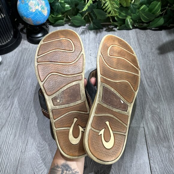 OluKai Polena 10263-DEDE Mens US 12 Flip Flop Navy Leather Slip On Thong Sandals main image 6